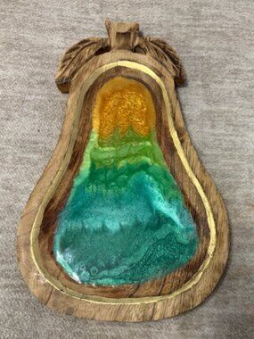 Hand Crafted Wood and Resin Pear Trinket Dish | Rustic Cottagecore Wall Art 12"